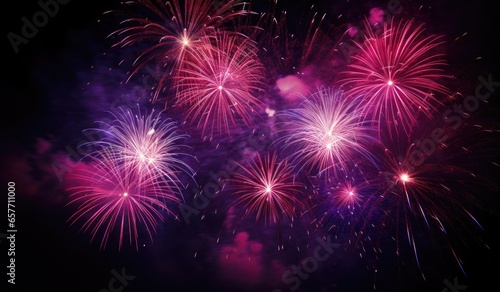 Vibrant fireworks lighting up the night sky in a dazzling display of colors and sparks