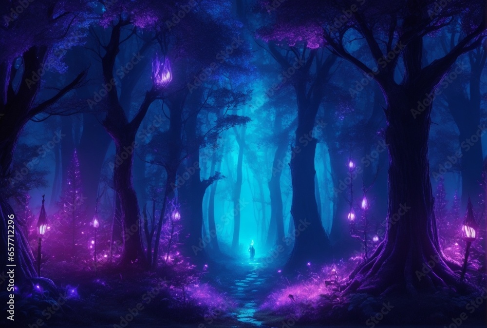 Starry Night Illuminating Forest Landscape
