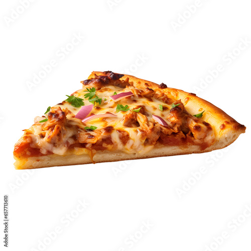 Slice of BBQ Chicken Pizza isolated on transparent background.