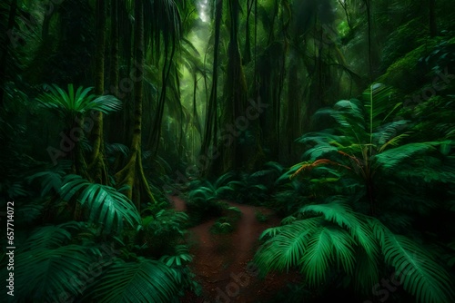 tropical forest with palm trees