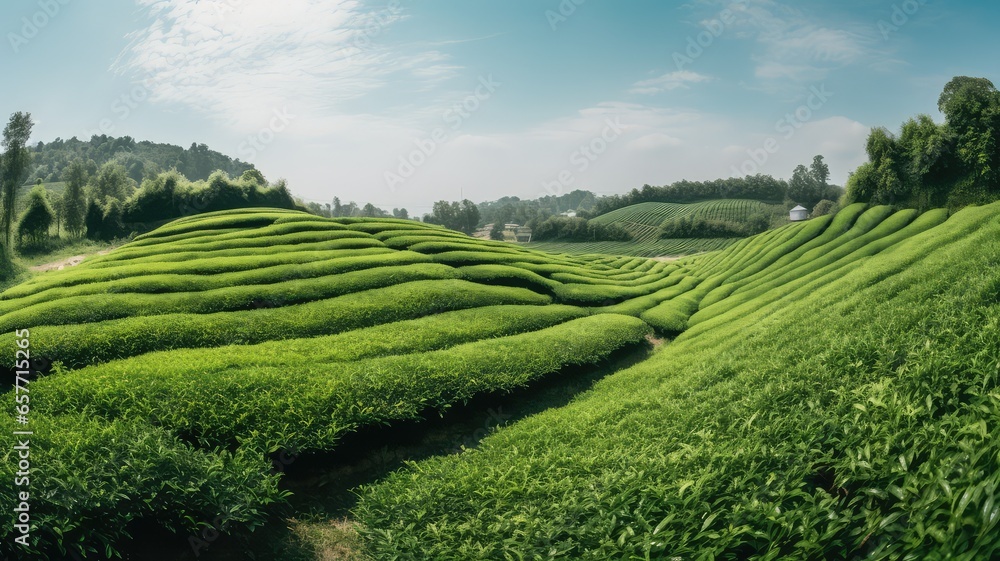 asian farming tea farm mountain scenery for outdoor agriculture generative ai