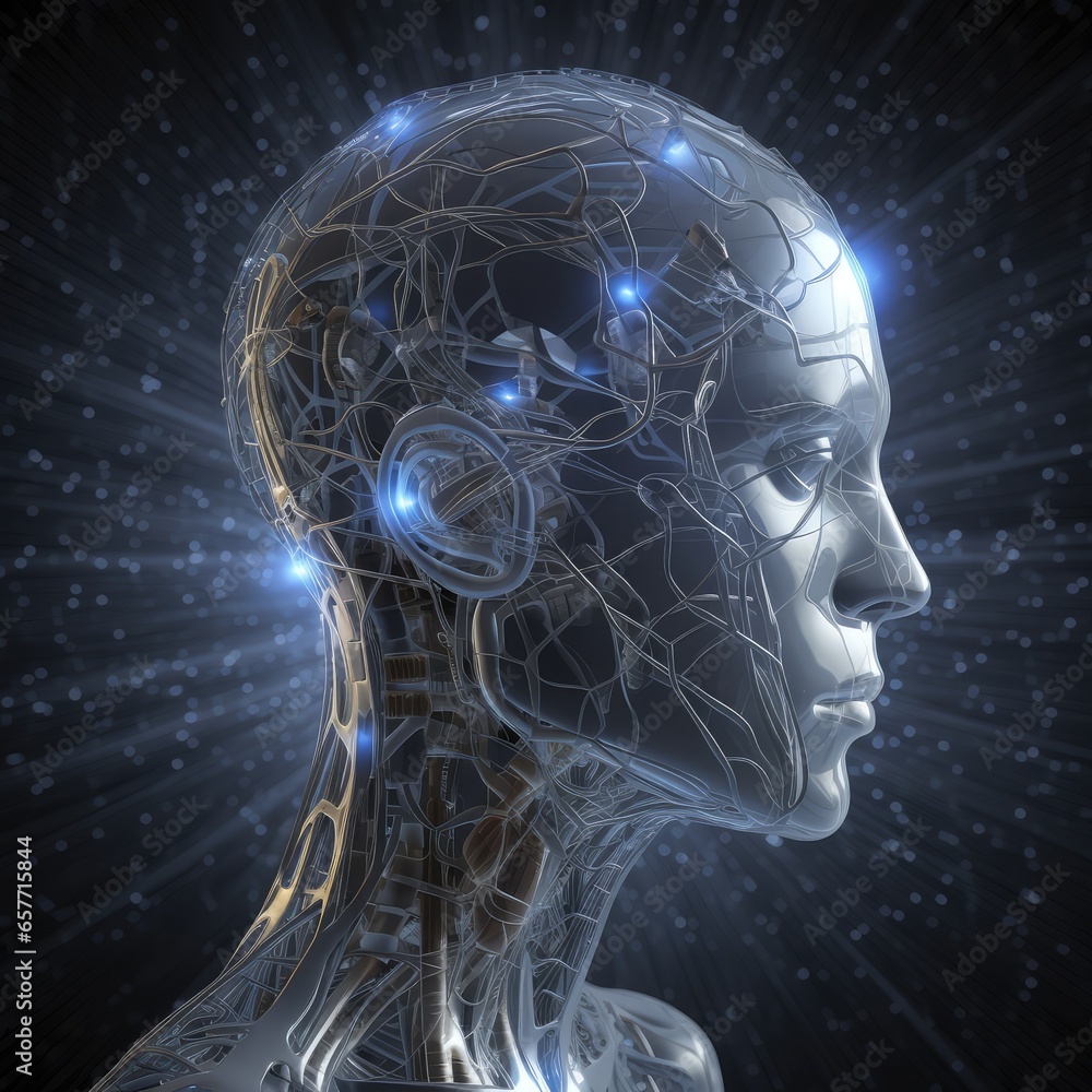Obraz premium AI powered humanoid robotics head a sci fi innovation