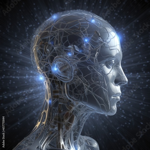 AI powered humanoid robotics head a sci fi innovation