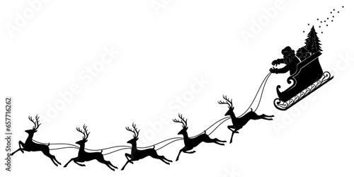 silhouette of a santa claus with reindeer