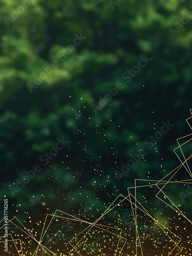 Emerald greenery forest foliage vector background. Green garden trees wedding invitation
