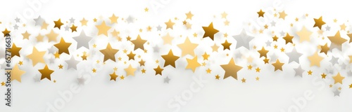 Gold and silver stars on a white background