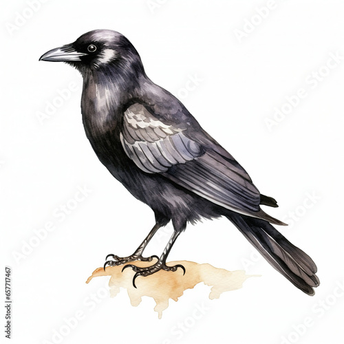 watercolor crow on a white background