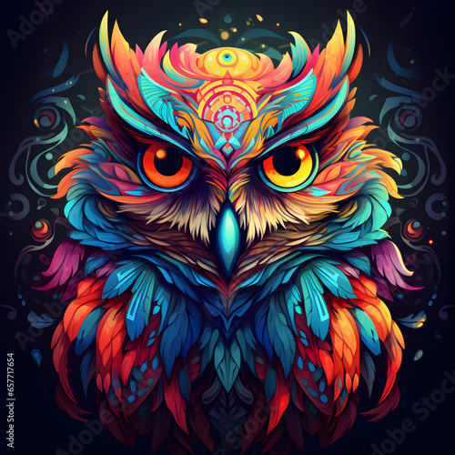 A colorful Owl spirit animal concept. Generative ai.  photo