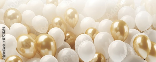 Fotografia A festive display of white and gold balloons