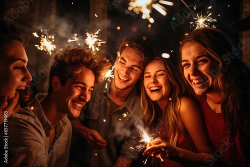 A group of people celebrating with sparklers