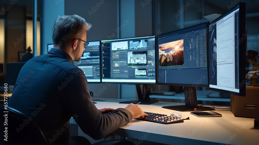 Successful Businessman at Work: A Night of Productivity and Connection Successful Businessman at Work: A Night of Productivity and Connection