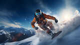 Action shot of snowboarder catching air against vivid blue sky