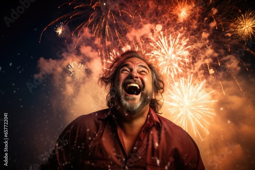 A man amazed by fireworks display