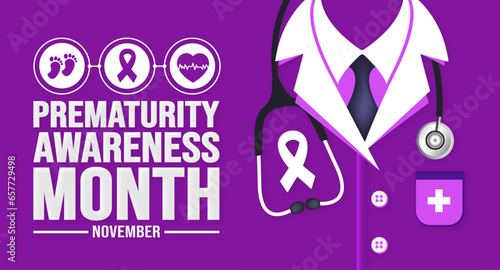 November is Prematurity Awareness Month background template. Holiday concept. background, banner, placard, card, and poster design template with text inscription and standard color. vector. © Neelrong