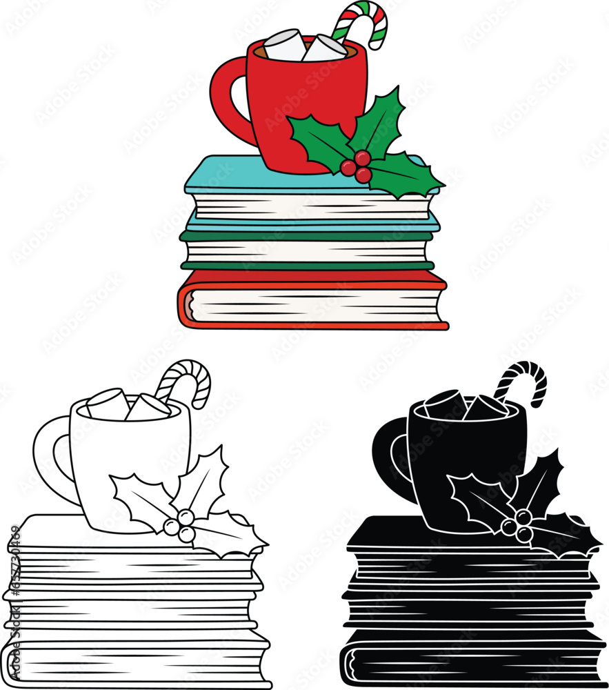 Christmas Books Design Clipart - Outline, Silhouette & Color Stock ...