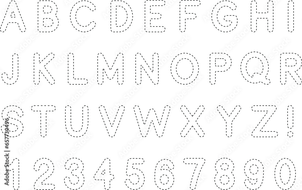 Dashed Line Alphabet Letters and Numbers Clipart - Outline Stock Vector ...