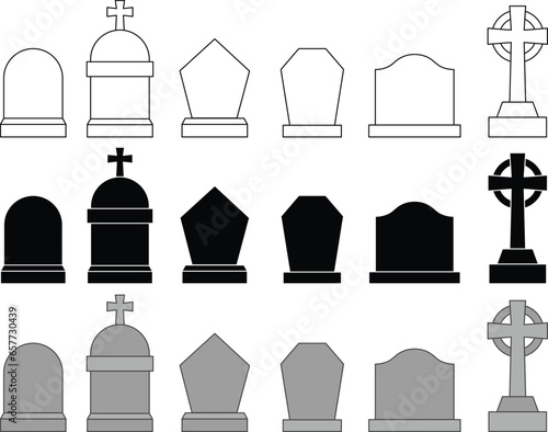 Blank Gravestones or Tombstone Template Clipart - Outline, Silhouette & Color