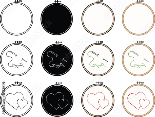 Embroidery Cross-Stitch Hoop Clipart - Outline, Silhouette & Color