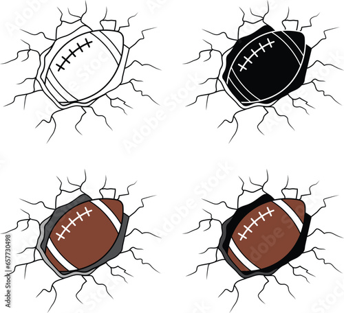 American Football Breaking Through A Wall Clipart - Outline, Silhouette & Color