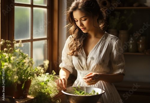 Woman_mixing_ingredients_in_bowl_with_wooden_spoon 16