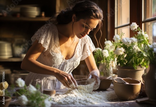 Woman_mixing_ingredients_in_bowl_with_wooden_spoon 5