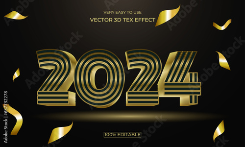 Happy New Year 3D Vector Text Effect Design. 2024 editable vector text effect.