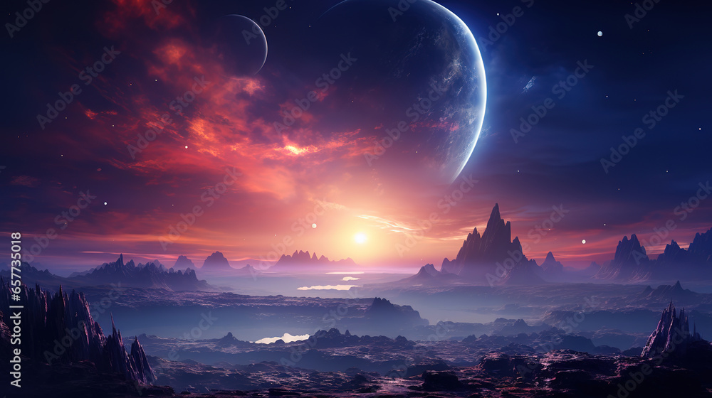 Planet sunrise in space. sci-fi concept. Generative Ai Planet sunrise in space. sci-fi concept. Generative Ai