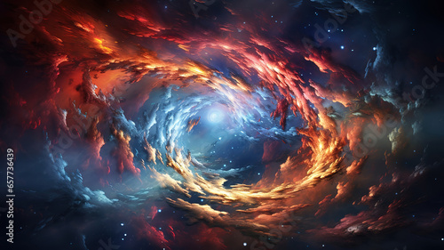 A swirling cosmic explosion of the birth of a star, digital art illustration. Generative Ai