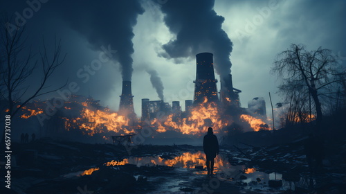 smoke stacks emmitting carbon pollution into the sky causing climate change photo