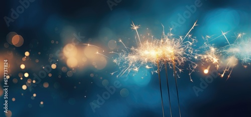 A sparkling sparkler against a vibrant blue backdrop