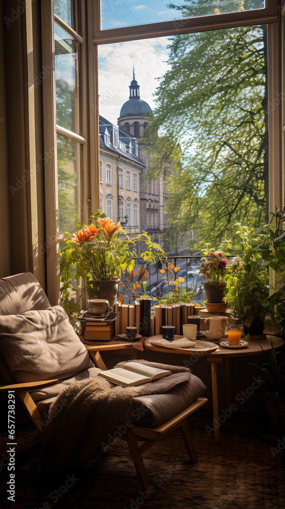 Bouquet of beautiful peony flowers on window sill indoors. Space for text