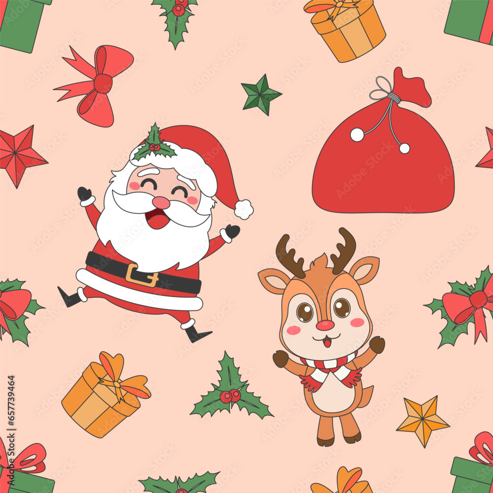 Christmas theme line art doodle cartoon pattern seamless illustration, Merry Christmas. Christmas theme line art doodle cartoon pattern seamless illustration, Merry Christmas.