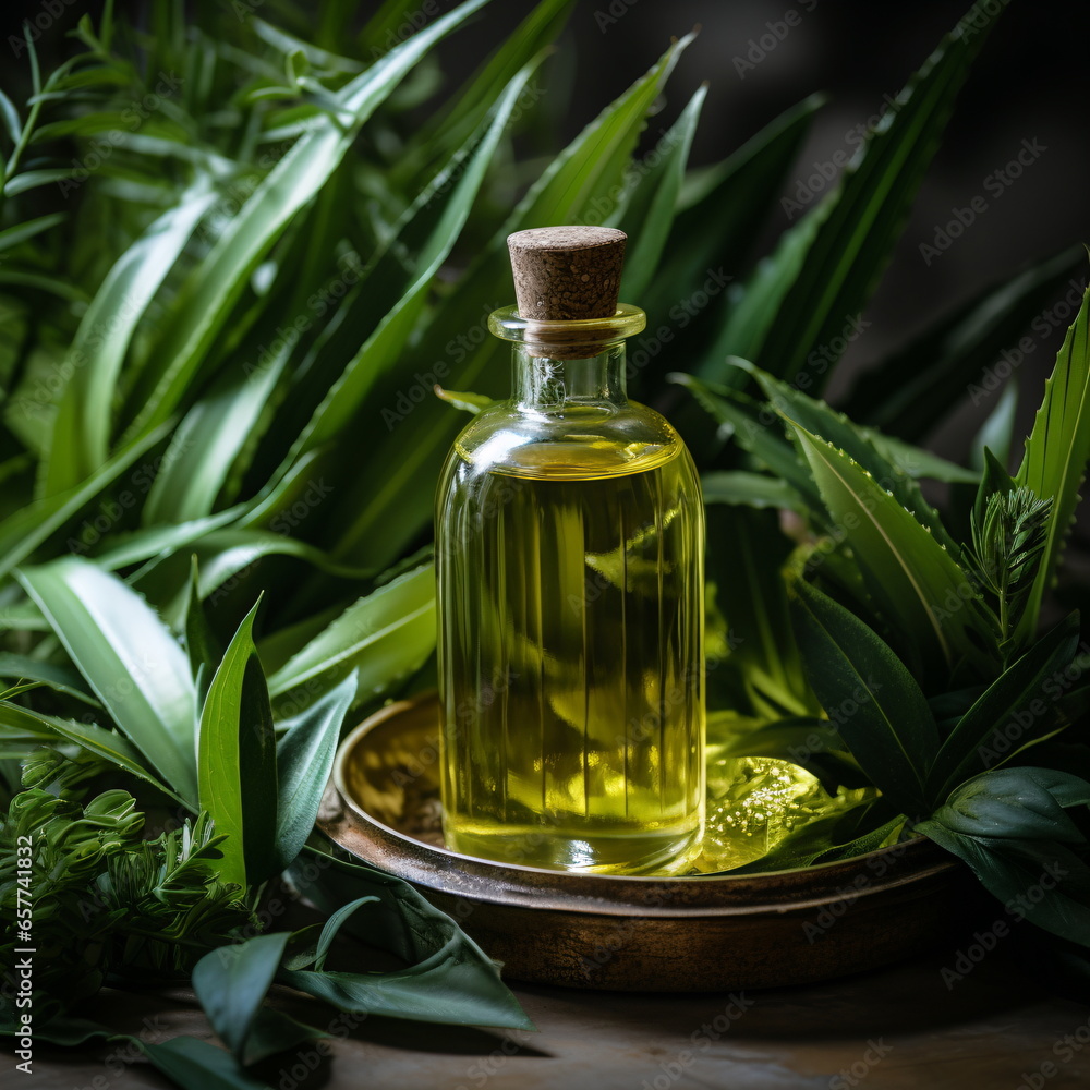 Olive oil and olive branch on the wooden table Olive oil and olive branch on the wooden table