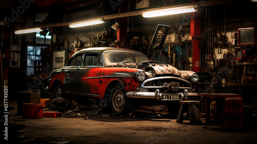 vintage car in the garage