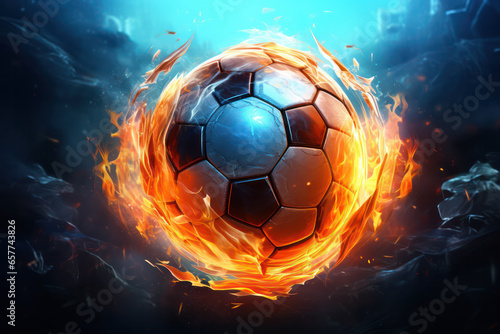 Flaming Victory: Soccer Ball Surrounded by Fiery Energy