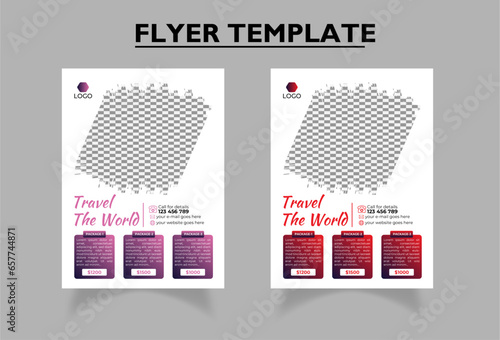 Creative brush stroke ravel poster flyer design layout space for photo background. Lavender & Red gradient color Travel promotional flyer for travel agency.