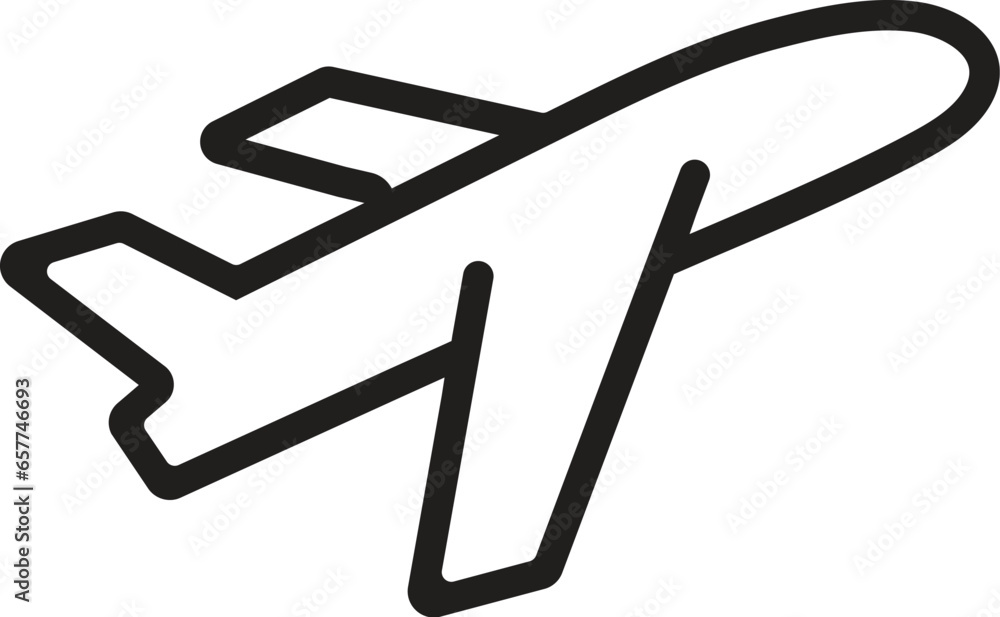 Airplane line path icon. Vector of airplane flight route with line trace isolated on white background Airplane line path icon. Vector of airplane flight route with line trace isolated on white background