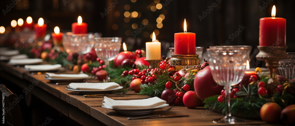 Wooden table setting and decoration for meal time