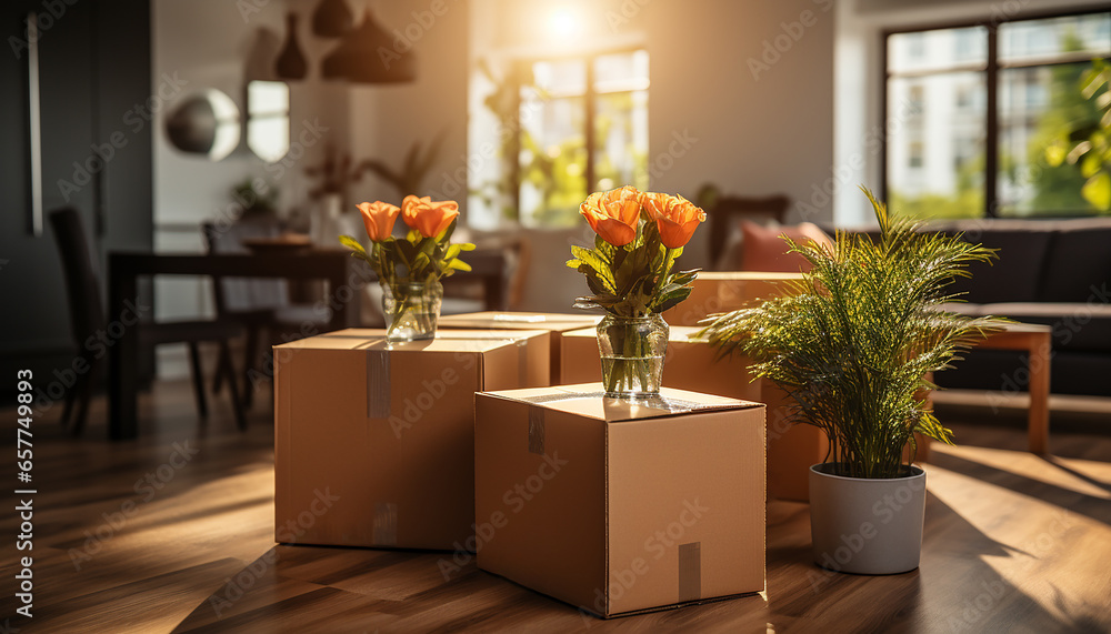 Cardboard boxes in an empty room of a new flat. The concept of moving. Cardboard boxes in an empty room of a new flat. The concept of moving.