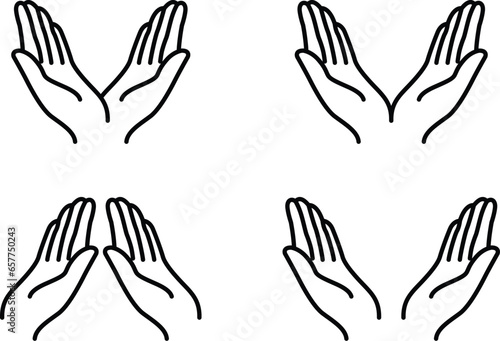 Praying hand outline concept. Hand drawn hands in praying position. Prayer to god with faith and hope isolated vector.