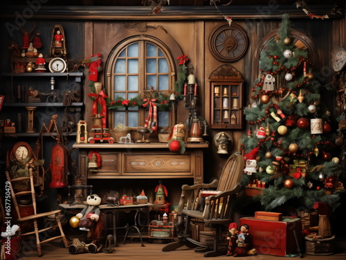 interior christmas. magic glowing tree, fireplace and gifts © Adobe Contributor