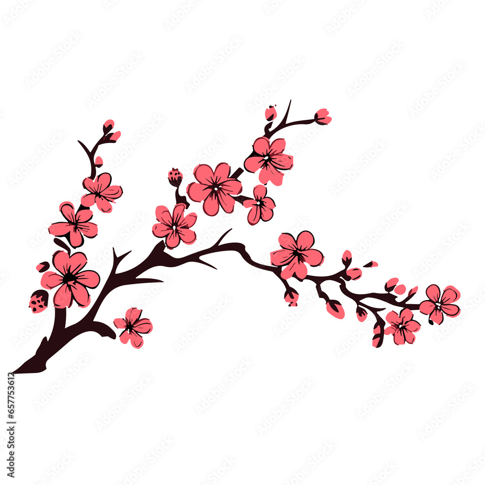 Cherry Blossom Branch black and white background with flowers
