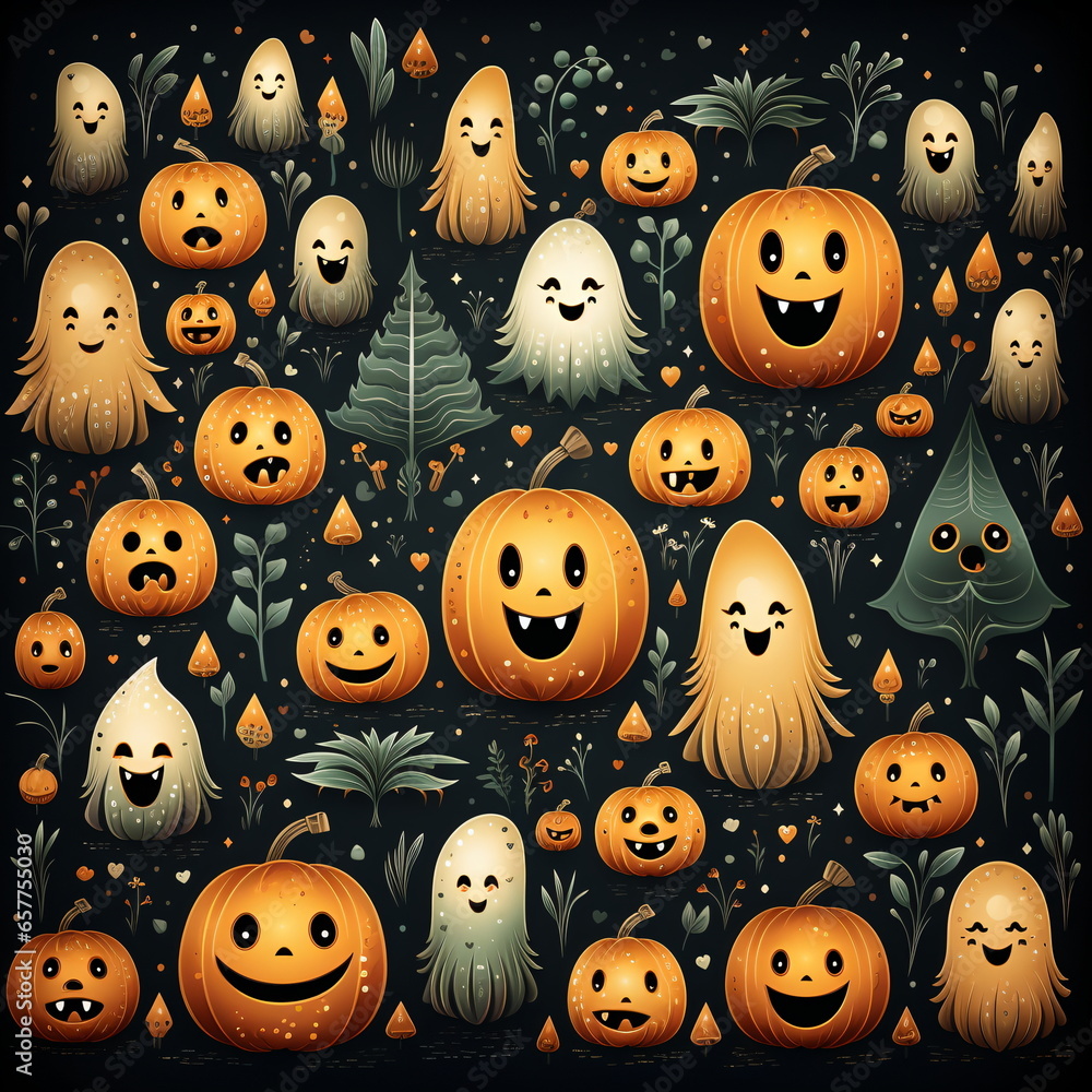 Halloween seamless pattern. illustration of Halloween party. Cute ghosts Halloween seamless pattern. illustration of Halloween party. Cute ghosts