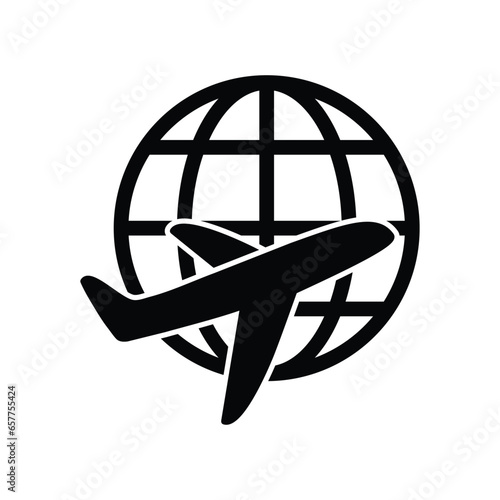 world travel icon vector plane and globe icon 