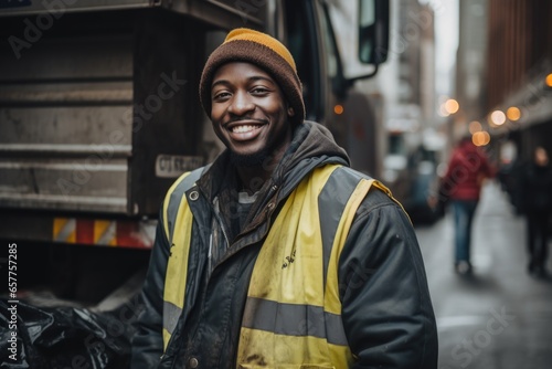 Portrait of a smiling young garbage man