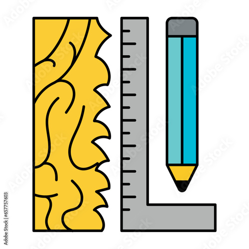 Timber Slab, Right Angled Scale and Marker Pencil concept vector color icon design, Handyman Services symbol, House Repairing sign, Civil Engineering and Building Contractor stock illustration