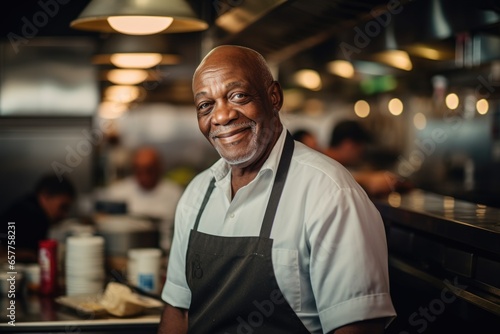 Portrait of a senior male chef posing in the kitchen