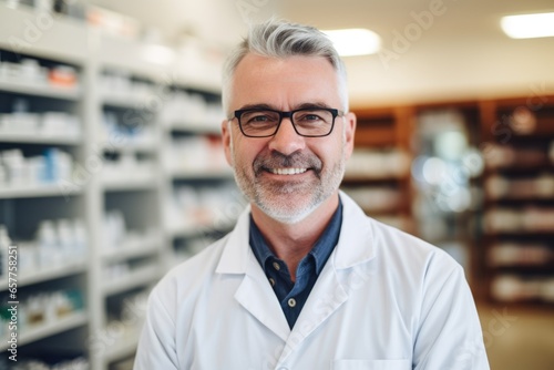 Portrait of a middle aged man working in a pharmacy