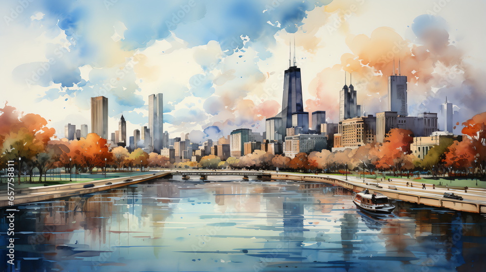Fototapeta premium a watercolor big city skyline