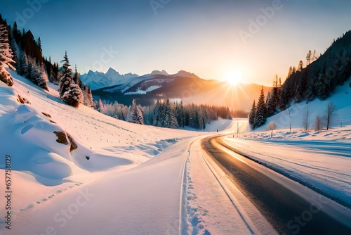 winter landscape with snow and mountains © baseer